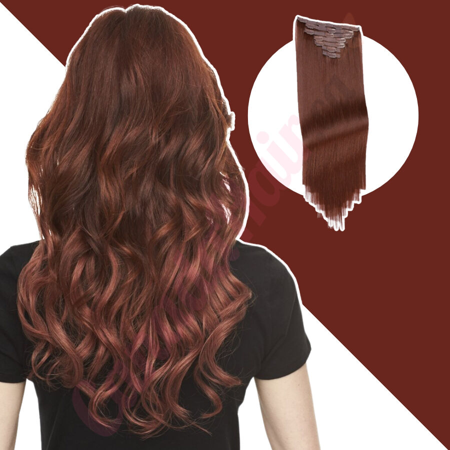 Dark Auburn 33 CLIP IN hair extensions synthetic hair